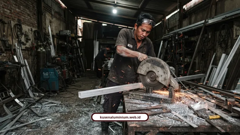 Proses Pengelasan TIG dan Perakitan Presisi Kusen Aluminium di Workshop Malang